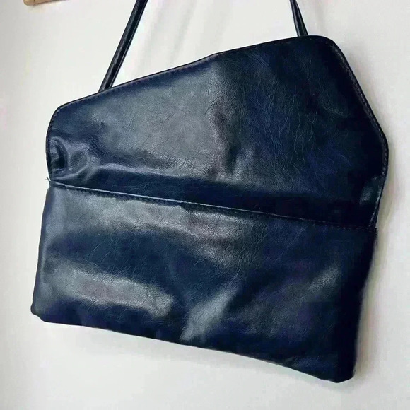 Vintage Y2K Inspired Party Stylish Navy Blue Faux Leather Shoulder Bag Purse - Picture 13 of 16